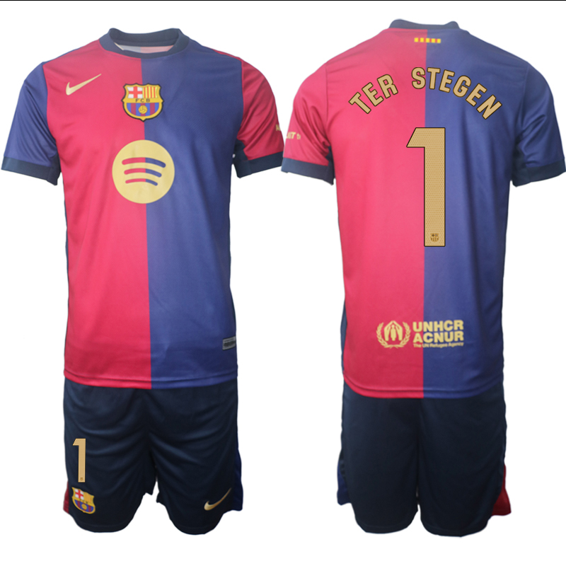 Men 2024-2025 Club Barcelona home Red blue 1 Soccer Jersey